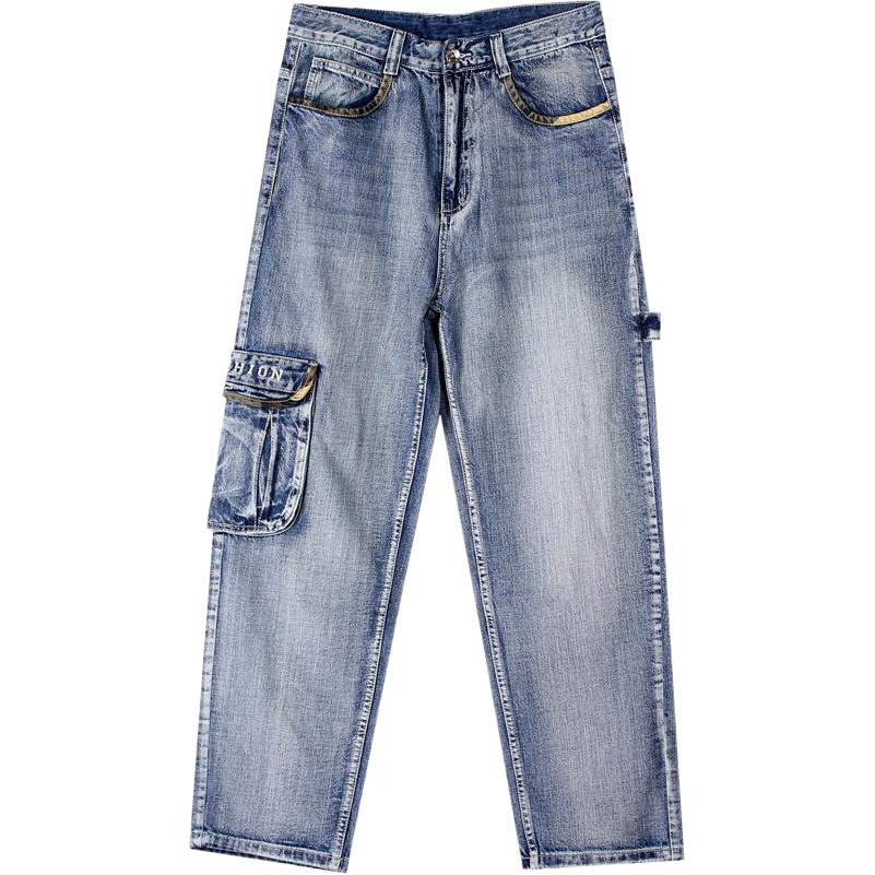 Pantalones vaqueros multibolsillos europeos y americanos sueltos más tamaño pantalones largos hombres de moda hip hop más tamaño hip hop Skateboard Pantalones