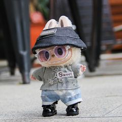 17cm 一二三代通用拉bubu娃衣套装渔夫帽背带裤公仔换装衣服现货