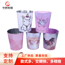 印刷卡通图案铁桶 金属垃圾桶 收纳玩具铁桶镀锌铁家用垃圾桶圆形