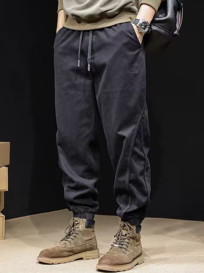 Camisa menos ropa American retro overoles otoño de los hombres sueltos más tamaño de los hombres de costura pesada moda tobillo-atado pantalones Casuales