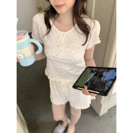 实拍2026夏季新款韩系小花短袖短裤棉针织BN风居家服套装外贸批发