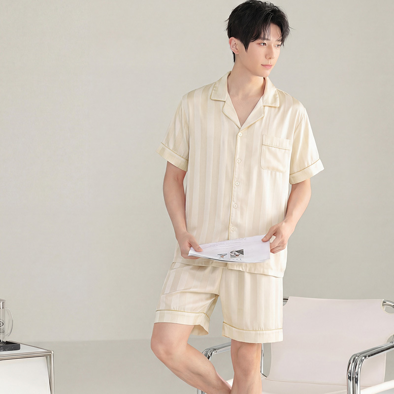 Wholesale Men's Pajamas Summer Thin Ice Silk Short-Sleeved Shorts Casual High-Quality High-End Home Wear Set for Men Wholesale Men's Pajamas Summer Thin Ice Silk Short-Sleeved Shorts Casual High-Quality High-End Home Wear Set for Men