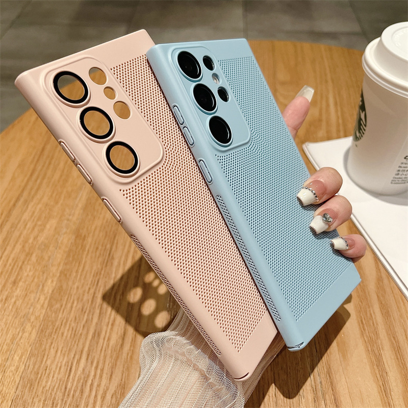 Suitable for Samsung S26Uitra Breathable Cooling Mesh Phone Case S25 Frosted Lens Full-Cover Note20 Hard Case