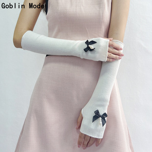 Japanese-Style Jk Sweet Cute Girl Arm Sleeves Pearl Bow Fingerless Half-Finger Gloves Lolita Hand Sleeves Cross-Border