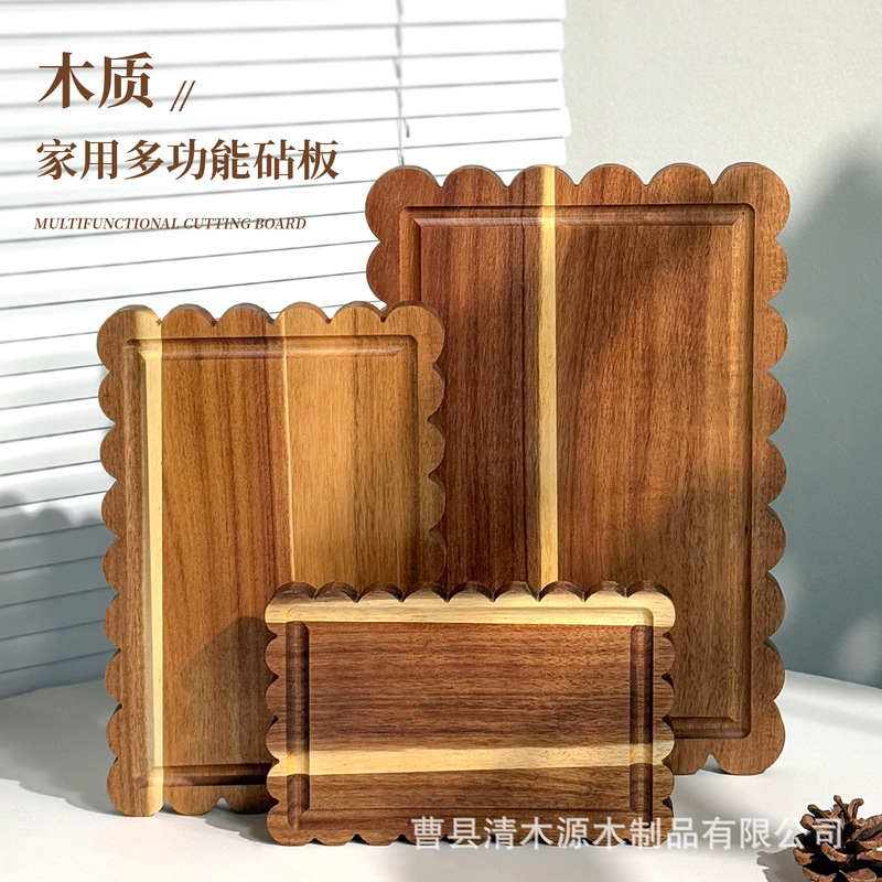 Acacia Wood Lace Edge Cutting Board Three-Piece Set Kitchen Cutting Board for Cooked Food, Fruit, Cheese, and Vegetable Board, Solid Wood Tray Acacia Wood Lace Edge Cutting Board Three-Piece Set Kitchen Cutting Board for Cooked Food, Fruit, Cheese, and Vegetable Board, Solid Wood Tray