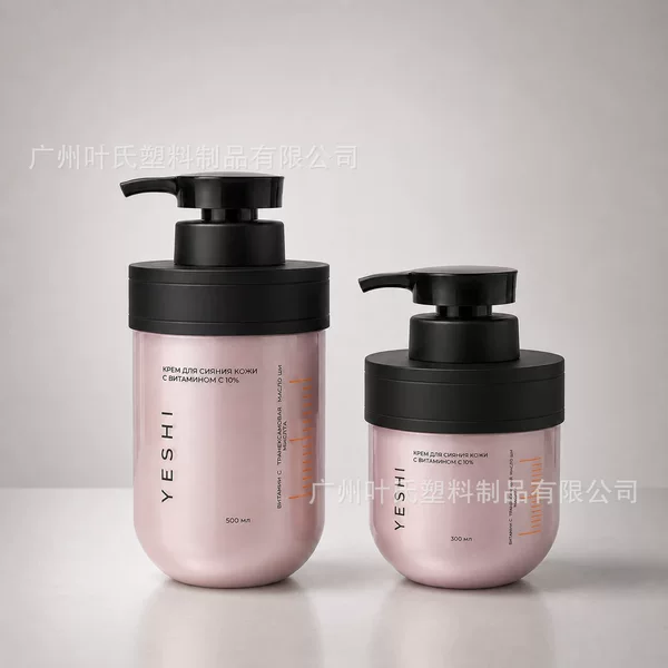300ml/500ml shampoo and shower gel shoulder cover bottle PET plastic round bottom flat shoulder pump body lotion empty bottle