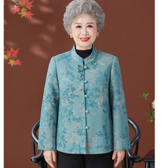 中老年人秋装衬衫女奶奶装长袖上衣服老太太春秋外套妈妈衬衣外套