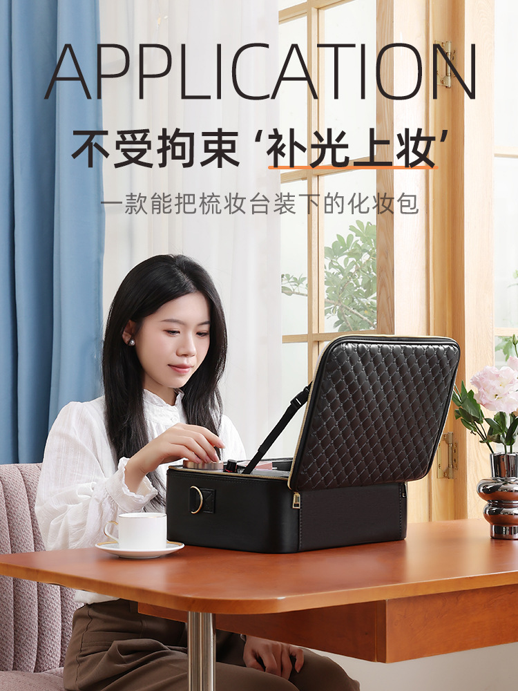 Bolsa de maquillaje de gran capacidad para mujeres con espejo, lámpara de maquillaje, caja de maquillaje profesional con maquillaje, bolsas de sensación avanzada