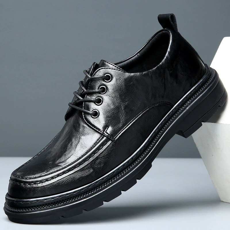Кожаные туфли, Мужская Новая деловая официальная одежда, модная мужская повседневная универсальная обувь на платформе в Корейском стиле, увеличивающая рост