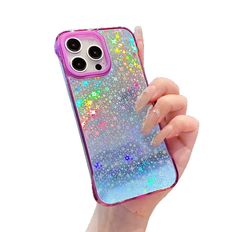 适用iphone16promax韩风金箔星闪手机壳苹果15无边框新款保护套女|undefined