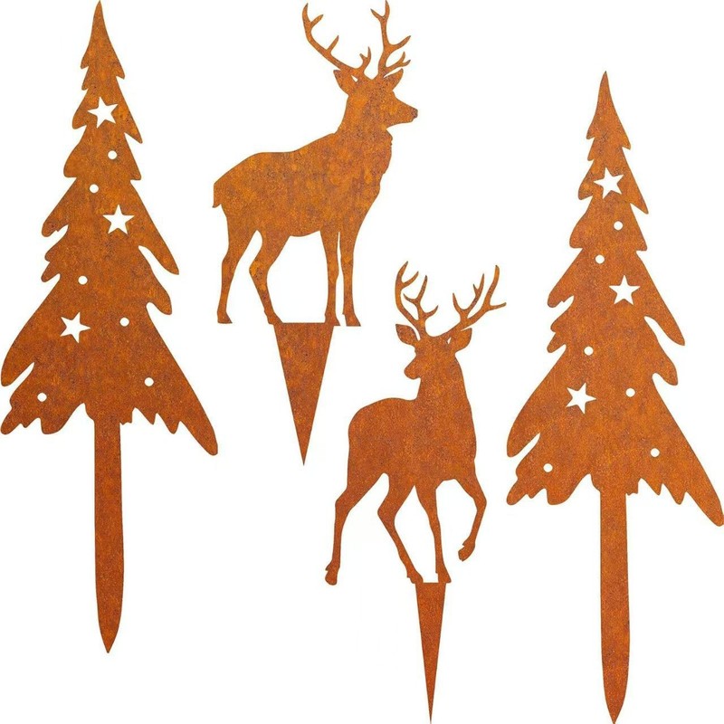 クリスマスデコレーション、錆びたトナカイのクリスマスツリー、屋外ガーデン用金属製鉄工芸品、飾り物|undefined