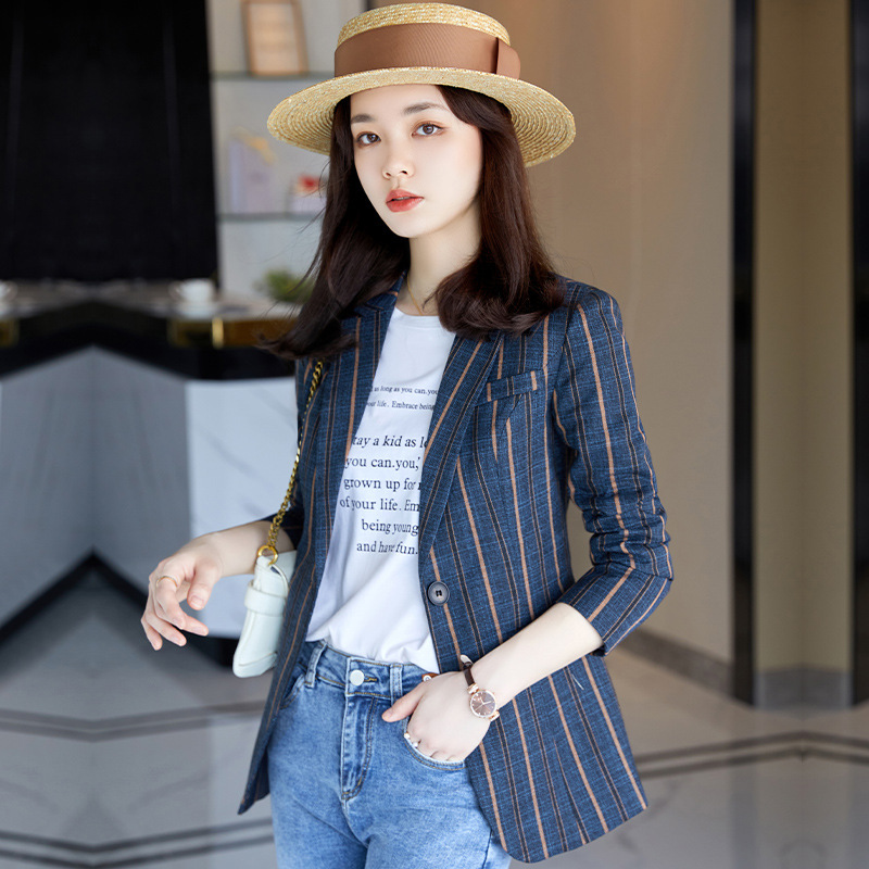 Women's Blazer 2025 Spring and Autumn New Korean Style Slim Fit Elegant Striped Casual Trendy Suit Jacket for Women