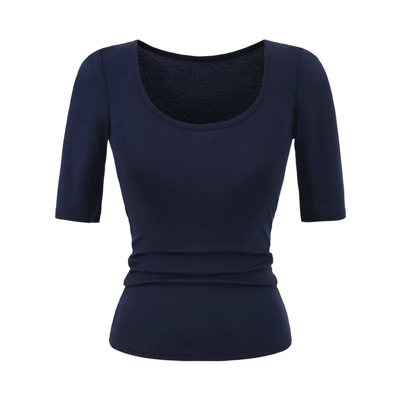 2025 新しい夏の女性のテンセル U ネックミッドスリーブ Tシャツ無地純粋な欲望スリムトップ Tシャツ|undefined