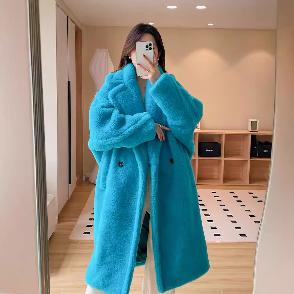 Luxury New Winter Teddy Bear Fur Coat Womens Camel Fleece Long