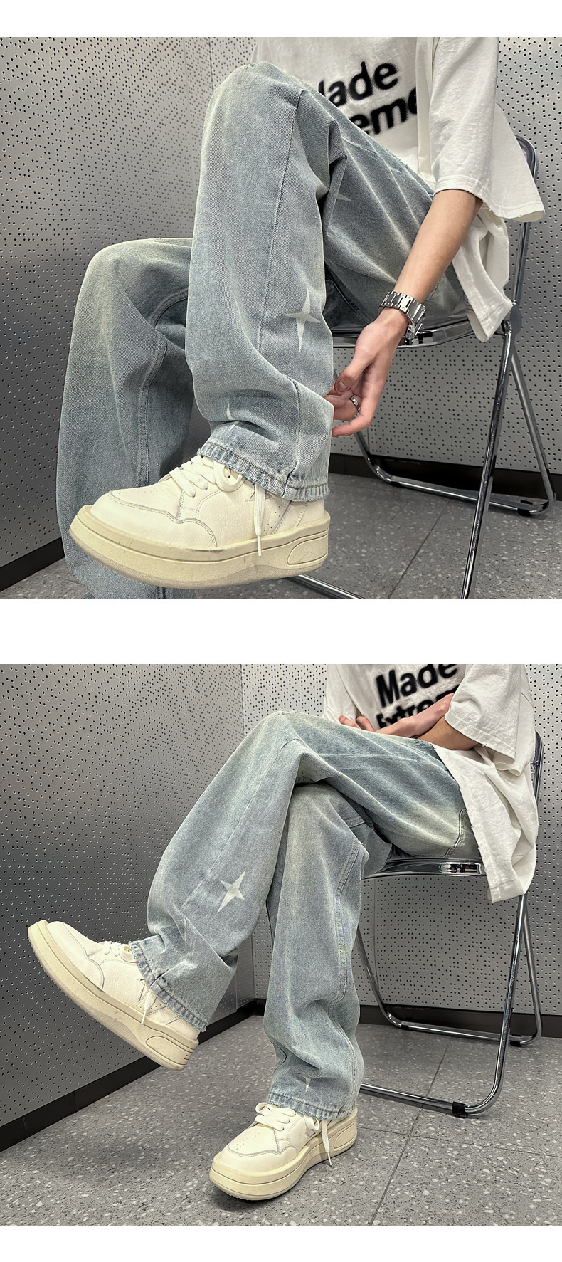 Men's Washed Retro Denim Jeans Straight Leg Loose Fit High Street Style Slimming Long Pants Trendy Casual Wear_mkmklike.com