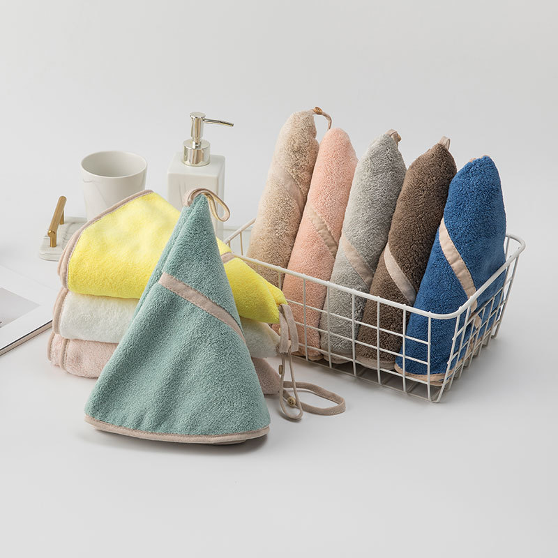 Colgando toalla de mano de lana de coral trapo toalla de cocina paño redondo swing toalla de mano limpieza fuerte absorbente