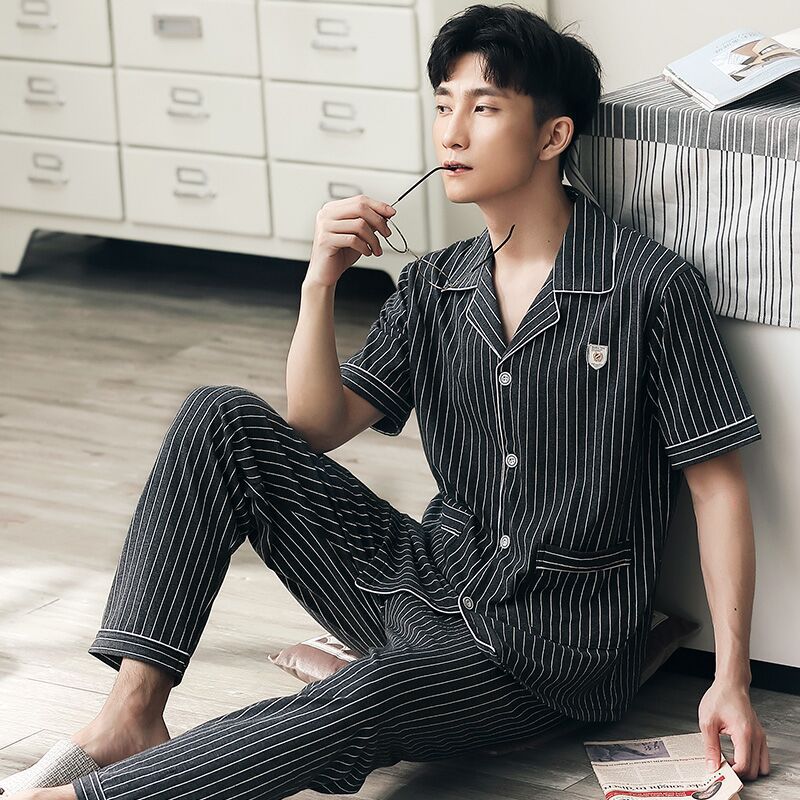 100% pijamas pantalones cortos de algodón de manga corta de verano para hombre Pantalones más tamaño de tres piezas delgadas homewear suelto para hombre