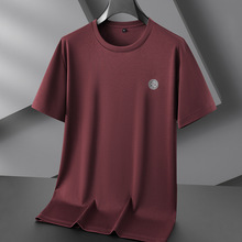 大码圆领短袖t恤男2024夏季新款液氨棉加肥加大宽松胖子高档体恤