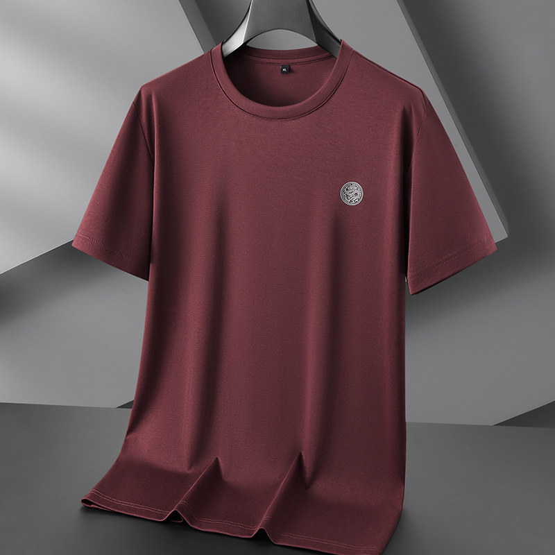 大码圆领短袖t恤男2024夏季新款液氨棉加肥加大宽松胖子高档体恤
