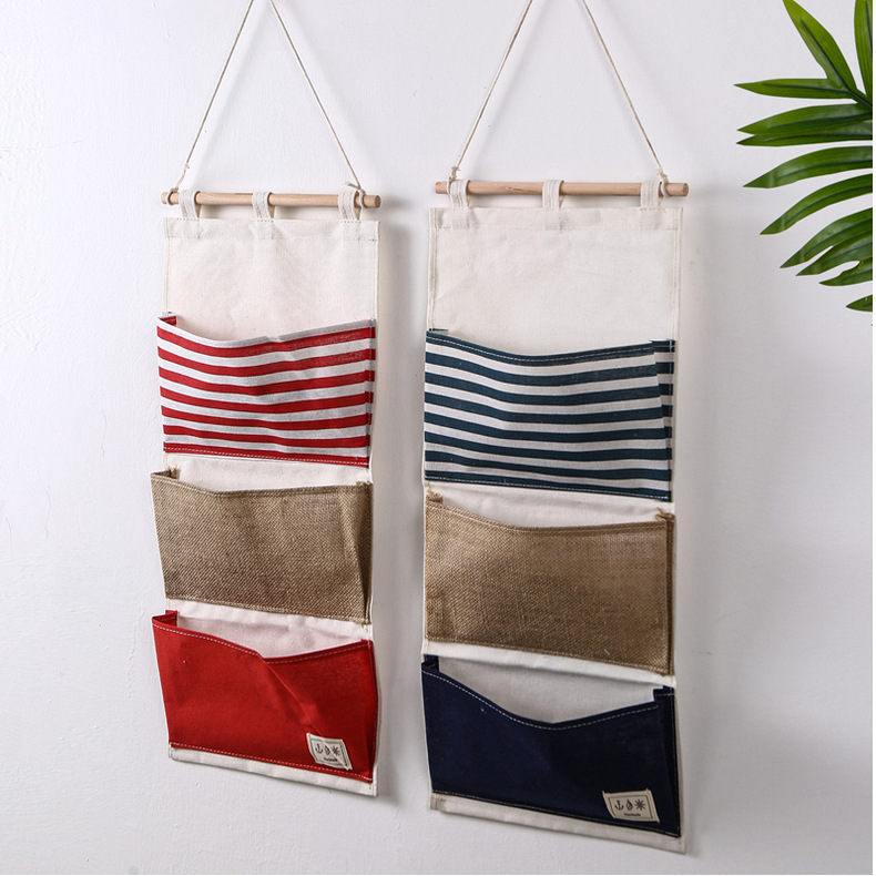 ZAKKA multifuncional bolsa de almacenamiento de costura a rayas 3 bolsillos bolsa colgante de almacenamiento/bolsa de pared 0631