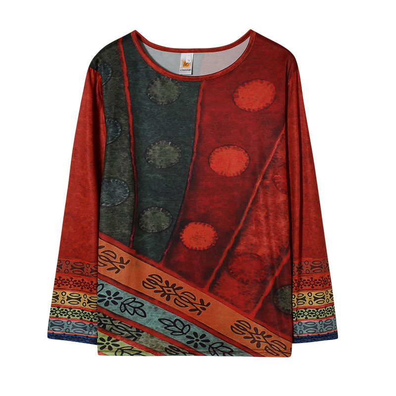 Ethnic Style Print Loose Long-Sleeved Large Size T-Shirt NSYF71821