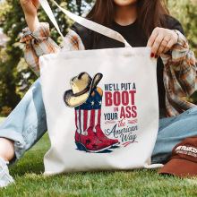 欧美新款WE'LL PUT A BOOT高颜值大容量通勤百搭单肩包帆布包