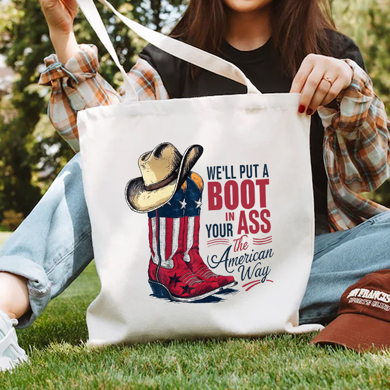 欧美新款WE'LL PUT A BOOT高颜值大容量通勤百搭单肩包帆布包