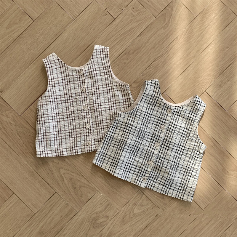 Ropa de bebé verano 2024 nueva ropa infantil coreana para niños chaleco de caballo cuadrado