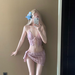 2025 New Swimsuit Ins Style Bikini Three-Piece Set Pure Lust Style Hot Spring Korean Small Breast Swimming High-End Swimming