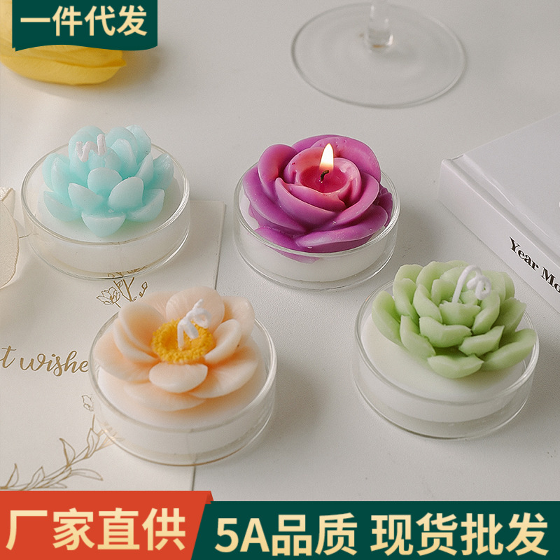 Artificial suculenta vela regalo de cumpleaños al por mayor Rosa forma planta vidrio aromaterapia vela taza decoración creativa