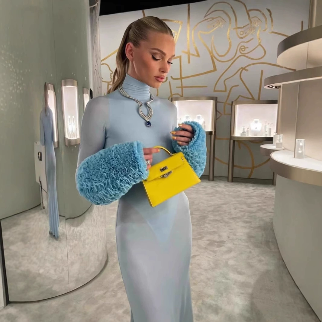 Трансграничный европейский и американский стиль 2024 осеннее женское платье мода с высоким воротником с длинными рукавами тонкое платье бедра