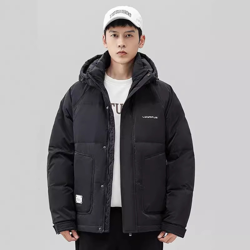 Winter hooded down jacket men's trendy all-match high-grade solid color white duck down couple coat top clothes men's clothing