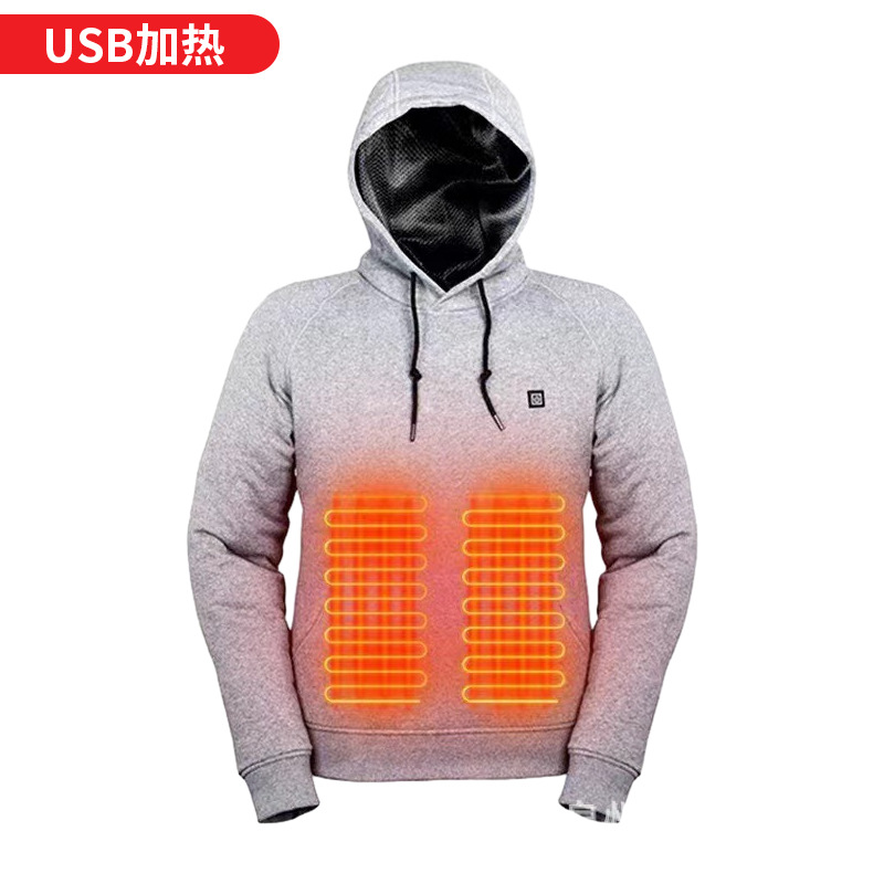 Suéter transfronterizo de los hombres suéter de calefacción USB cálido ropa de ocio al aire libre calefacción eléctrica suéter de calefacción con capucha