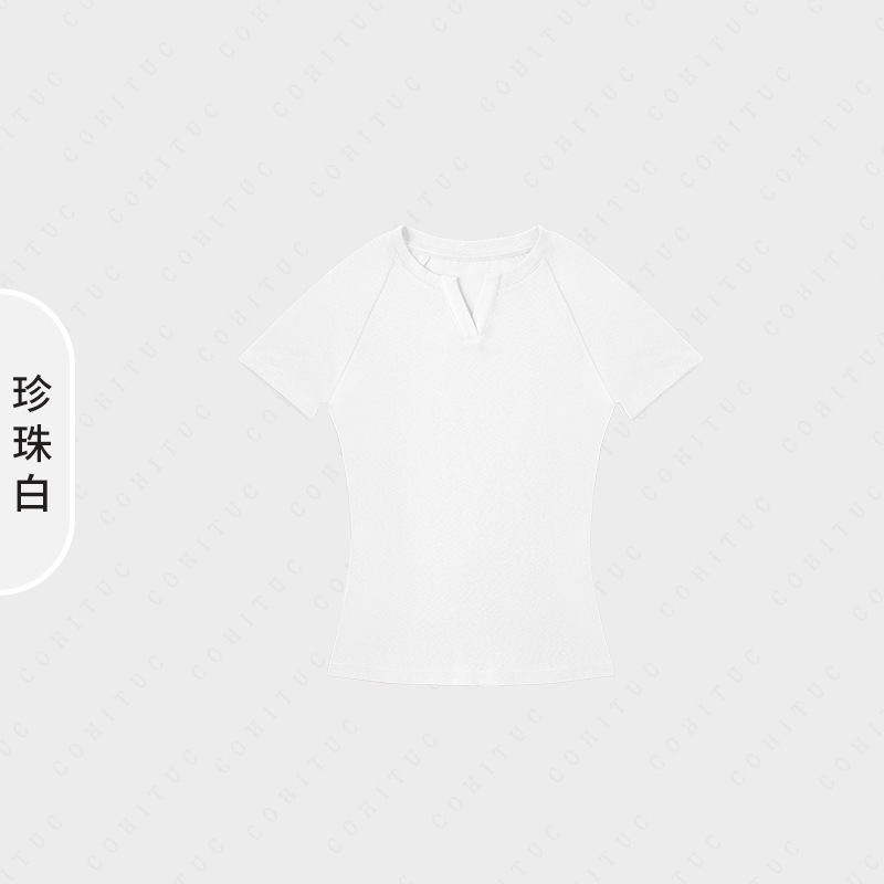 Ketu 同モデル 2025 新作夏竹綿 V ネック半袖 Tシャツ高士ラインスポーツカジュアルトップ 3019|undefined