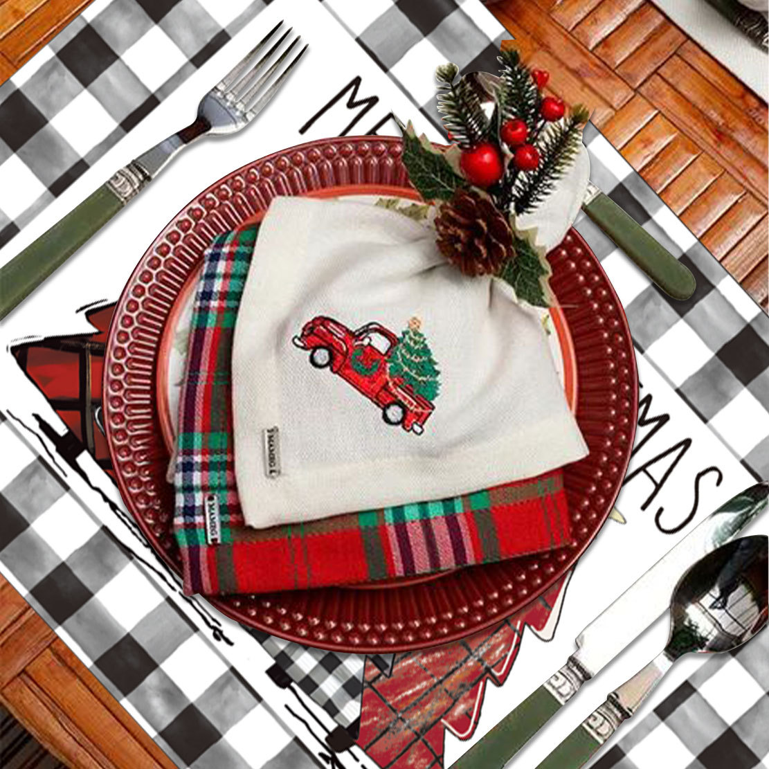 Heim & Garten Weihnachtstischsets Untersetzer Leinen Isolierunterlagen Weihnachtsdekoration Küchentischsets personalisierbar_voghion.com