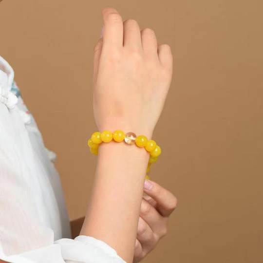 Natural yellow agate bracelet twelve Zodiac three-in-one men's and women's bracelet agate Buddha beads five elements soil filling jewelry gift