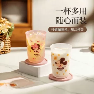 迪士尼米奇钠钙玻璃卡通水杯磨砂350ml杯子新款冷水杯夏天伴手礼