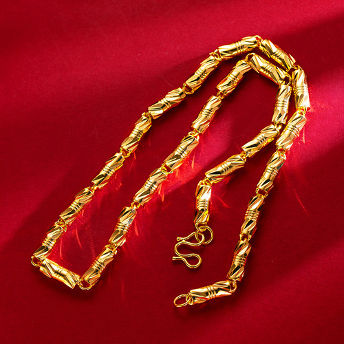 Gold-plated necklace cylindrical double bamboo necklace sand gold necklace men's and women's solid bamboo large necklace supply wholesale