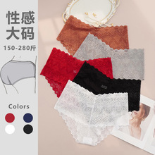 加大码女士内裤高腰性感全蕾丝超薄四季可穿三角裤女士包臀跨境