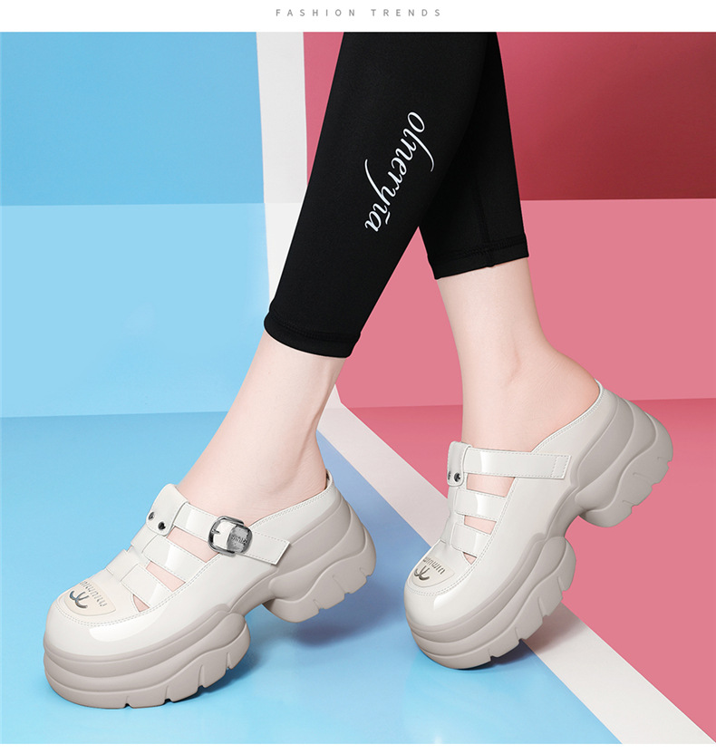 Dép sandal nữ quai chữ V đế xuồng dày 5 cm, phong cách La Mã, mũi kín, kiểu lười khoét lỗ — JST 7131 màu đen, JST 7131m màu chi tiết 13