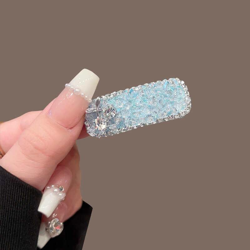 韩式高级感满钻蓝色水晶蝴蝶结发夹气质侧边刘海夹发卡夹子头饰女|undefined