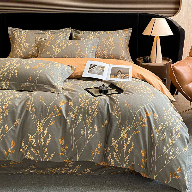 American Autumn and Winter Thickeneded Pure Cotton Brushed Bed Four-Piece Set Pure Cotton Floral Warm Velvet Quilt Cover 1.8m Bedding Bed Sheetss American Autumn and Winter Thickeneded Pure Cotton Brushed Bed Four-Piece Set Pure Cotton Floral Warm Velvet Quilt Cover 1.8m Bedding Bed Sheetss