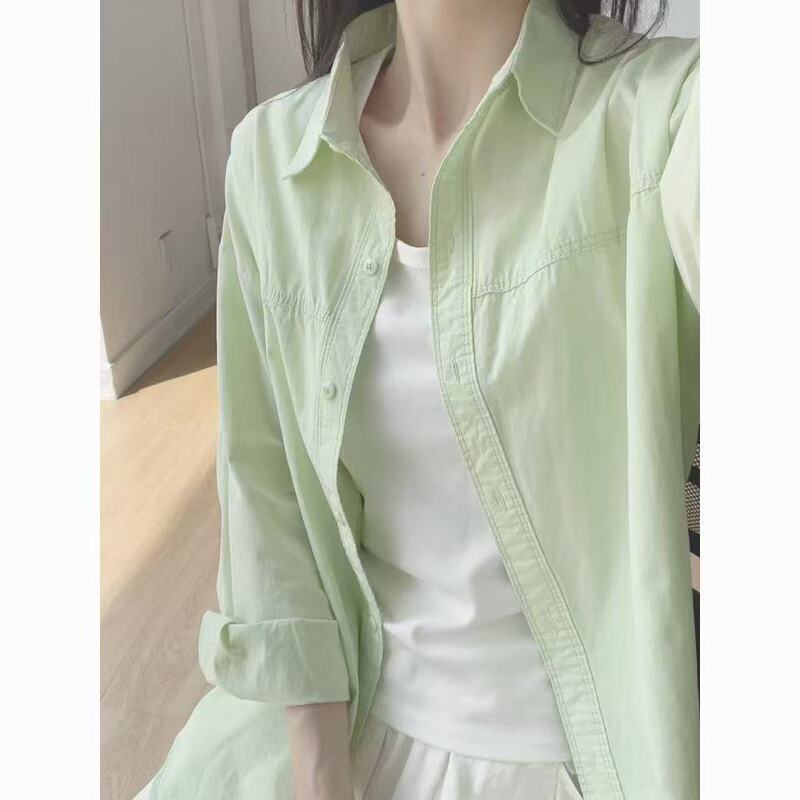 2026 New Style Fresh Green Shirt That Enhances Complexion, Versatile for Layering or Wearing Alone, Pure Cotton, Lazy Style Long-Sleeve Shirt 2026 New Style Fresh Green Shirt That Enhances Complexion, Versatile for Layering or Wearing Alone, Pure Cotton, Lazy Style Long-Sleeve Shirt