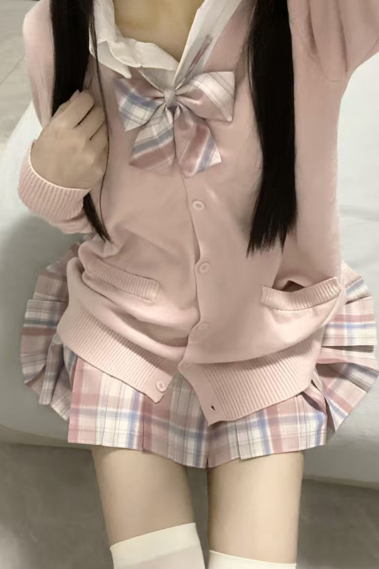 Original Jk Uniform Autumn and Winter Suit Plaid Skirt Shirt Long-Sleeved Sweater Cardigan Preppy Style School Uniform Female School Uniform Class Uniform