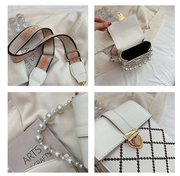 Wholesale Fashion Pearl Chain Plaid Messenger Small Square Bag Nihaojewelry display picture 25