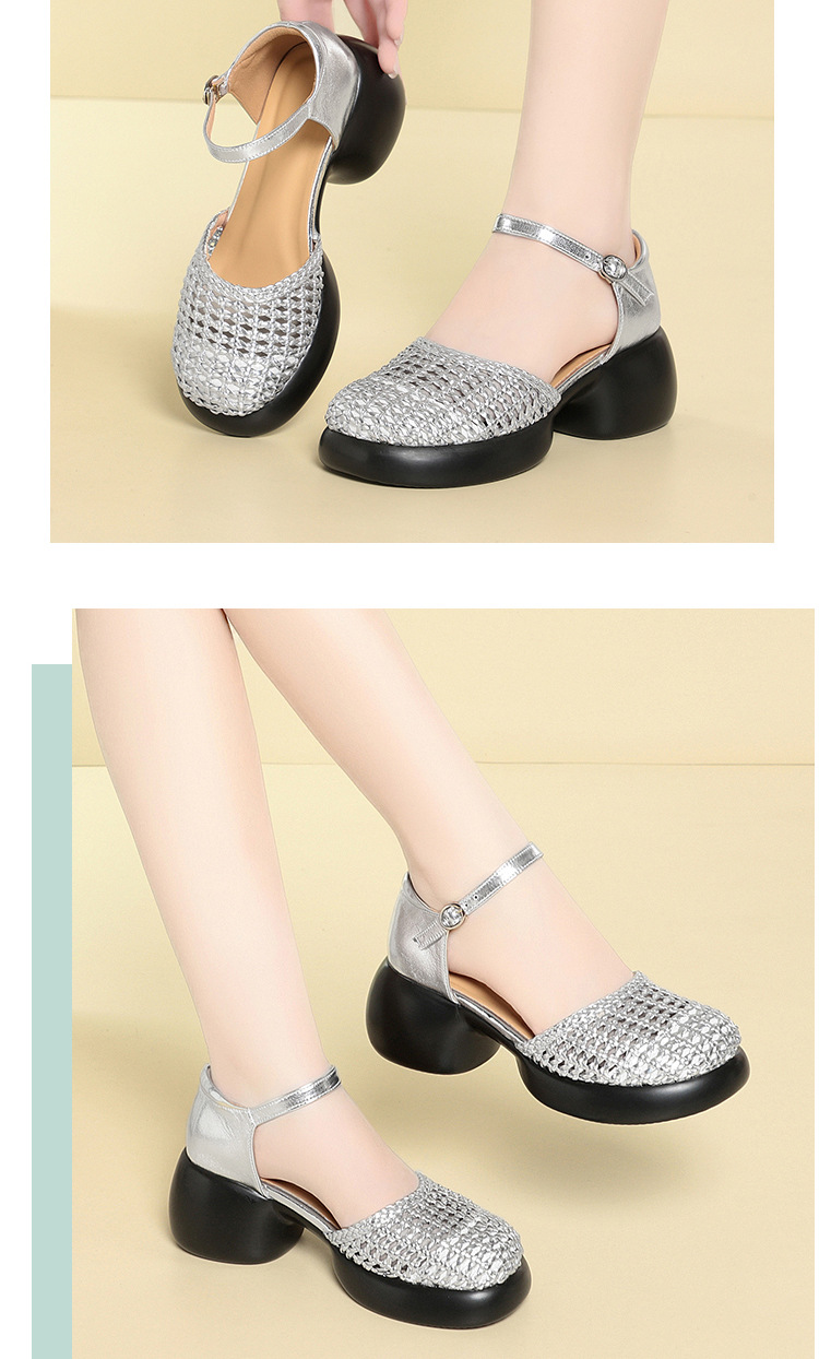 Dép sandal nữ đế xuồng cao gót mũi kín phong cách La Mã — đen chi tiết 11