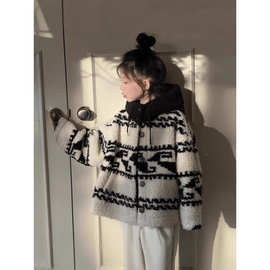 女童秋冬款毛衣外套女2025新款羊羔毛外套毛毛休闲加厚小个子棉衣