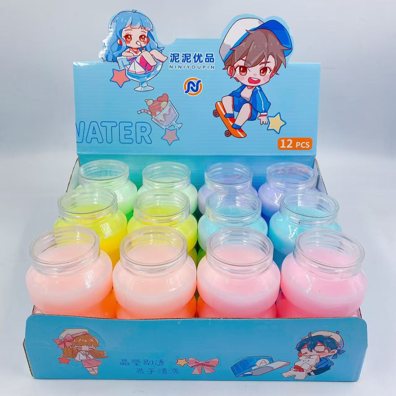 Barro de cristal de agua falsa de color, lodo de la babosa de Slime, lodo de burbujas de cemento falso, descompresión, botella grande hecha a mano, lote de 330g