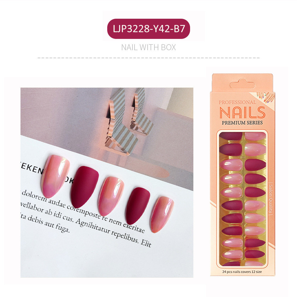 Uñas postizas iridiscentes, puntas de uñas de longitud media, uñas postizas largas en caja, puntas de uñas postizas electrochapadas.