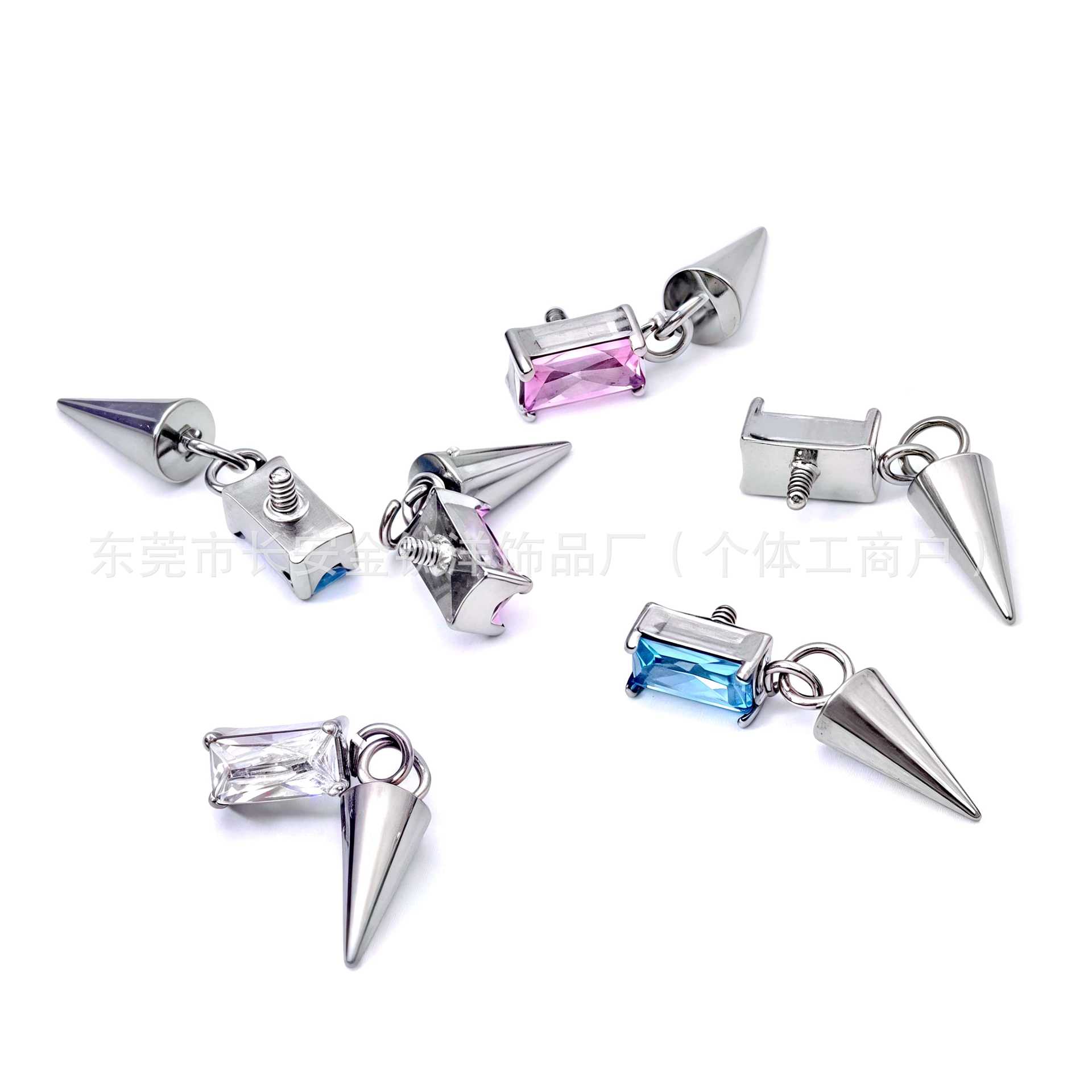 F136 Titanium Cubic Zirconia Pointed Cone Devil Stud Earrings - G23 Titanium Alloy Piercing Jewelry Ear Bone Studs detail image 8